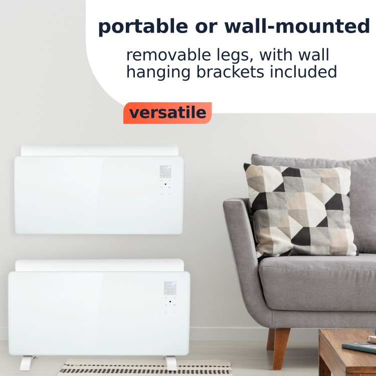 Refurbished electriQ 2000W Smart Curved Designer Glass Panel Heater - Wall Mountable & Bathroom Safe - White