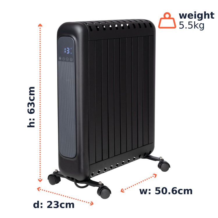 electriQ 2400W Smart Oil-Free Radiator With LED Display -  Black