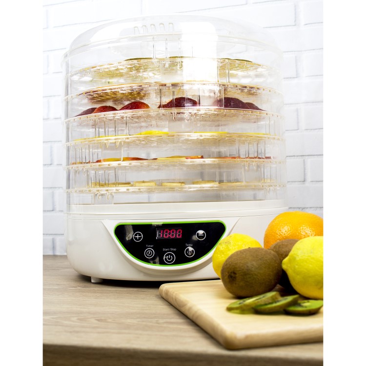 GRADE A1 - electriQ Digital Food Dehydrator & Dryer with 6 Collapsible Shelves and 48 Hour Timer