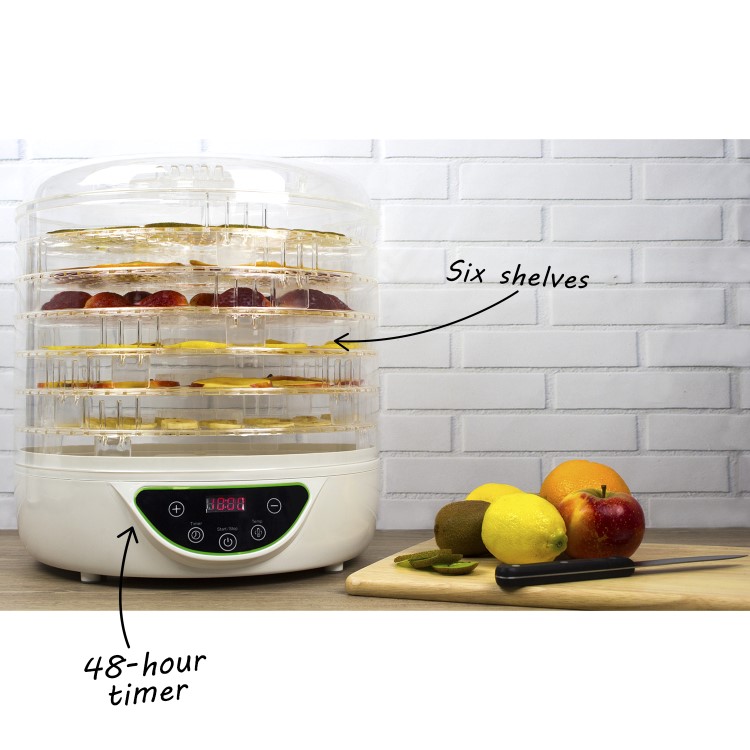 GRADE A1 - electriQ Digital Food Dehydrator & Dryer with 6 Collapsible Shelves and 48 Hour Timer