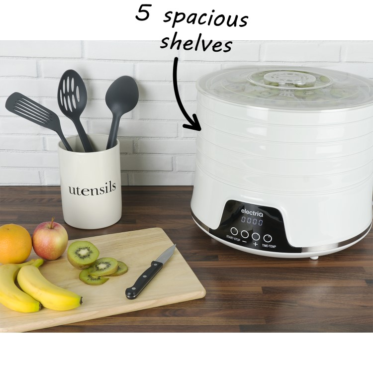 electriQ Digital Insulated Food Dehydrator & Dryer with 5 Shelves and 48 Hour Timer
