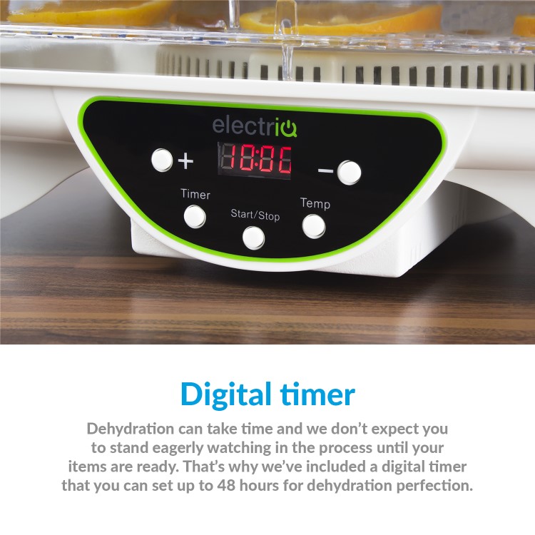 electriQ BPA Free Maxi Digital Food Dehydrator with 6 Collapsible Shelves