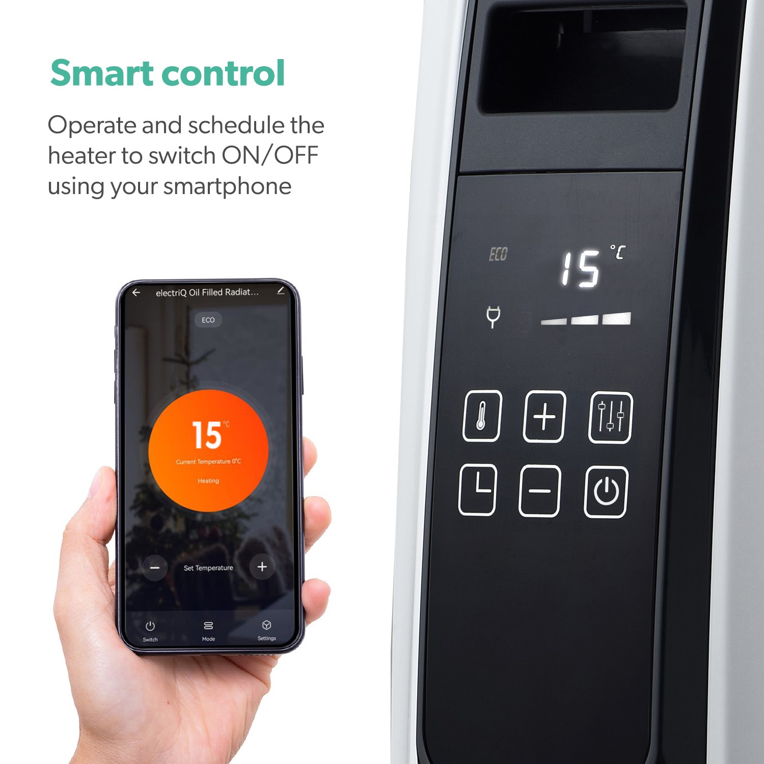 electriQ 2500W Smart Oil Filled Radiator with Thermostat and Weekly ...