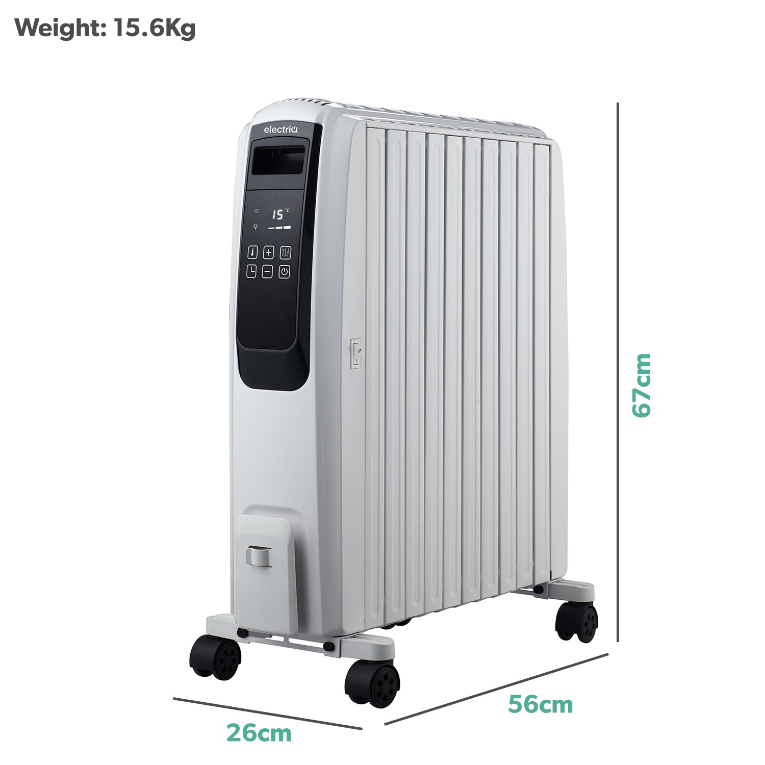 electriQ 2500W Smart Oil Filled Radiator with Thermostat and Weekly ...