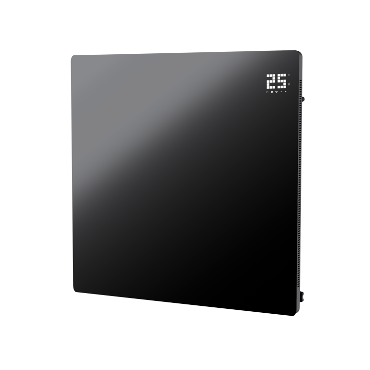 Low Energy 350W Smart Infrared Designer Glass Panel Heater - IP44 Bathroom Safe Wall Mountable or Free Standing 600x600mm - Black
