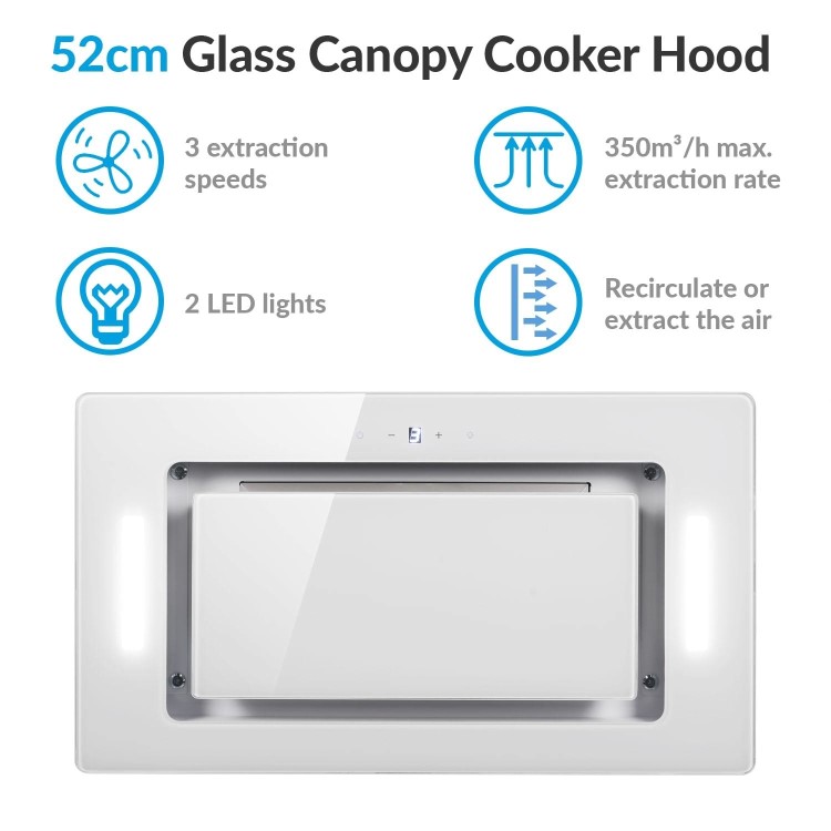 GRADE A1 - electriQ 52cm White Glass Canopy Cooker Hood - 5 Year warranty