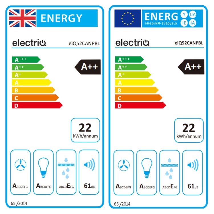 electriQ 52cm Canopy Cooker Hood - Black