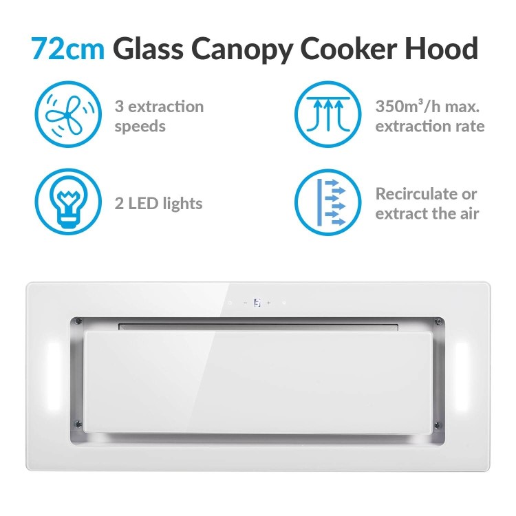 Refurbished electriQ EIQ72GWCAN 72cm Glass Canopy Cooker Hood White