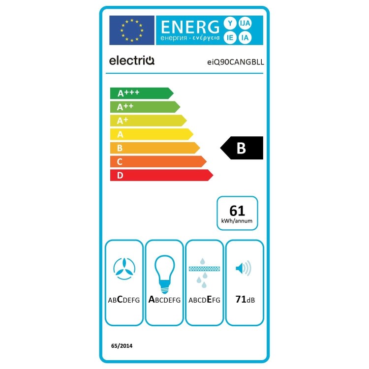 Refurbished electriQ EIQ90CANGBLL 90cm Glass Canopy Cooker Hood Black