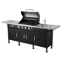 The Texas Outdoor Elite 4 Burner Gas BBQ Kitchen in Black
