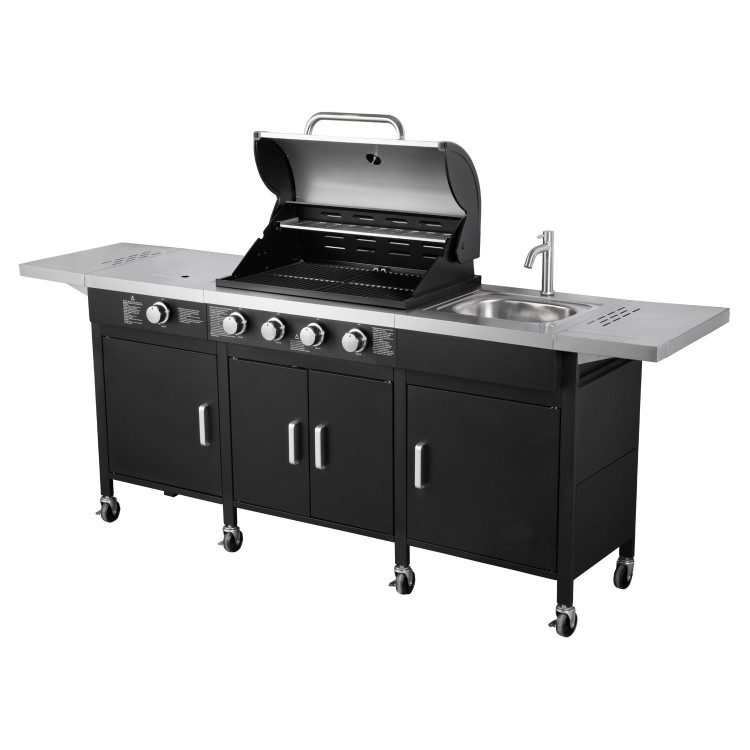 The Texas Outdoor Elite 4 Burner Gas BBQ Kitchen in Black