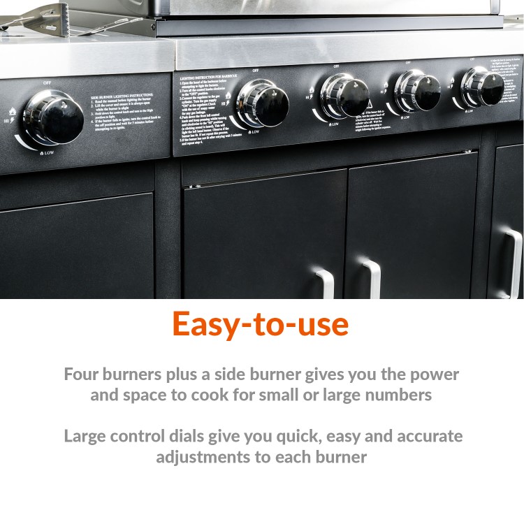 The Texas Outdoor Elite 4 Burner Gas BBQ Kitchen in Black