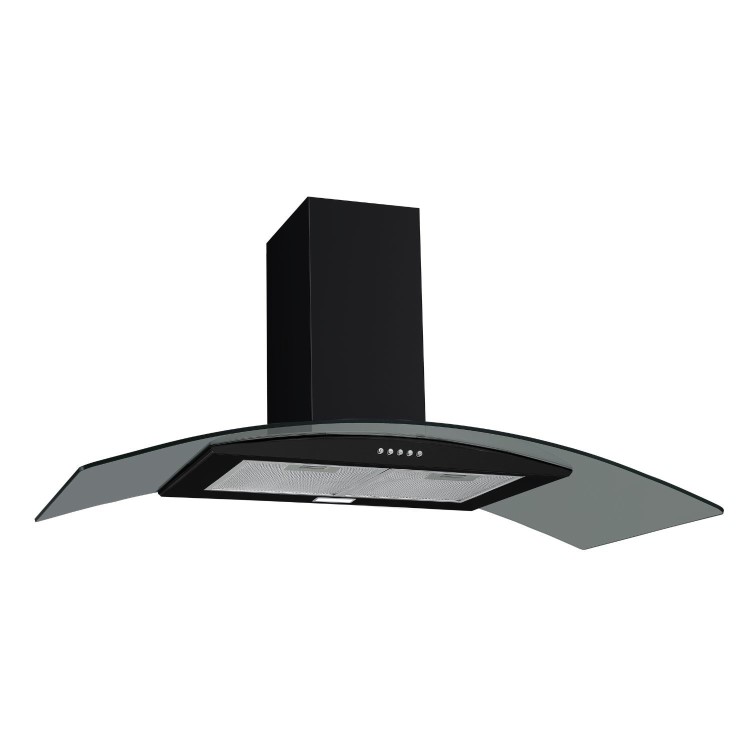 electriQ 100cm Curved Glass Chimney Cooker Hood - Black