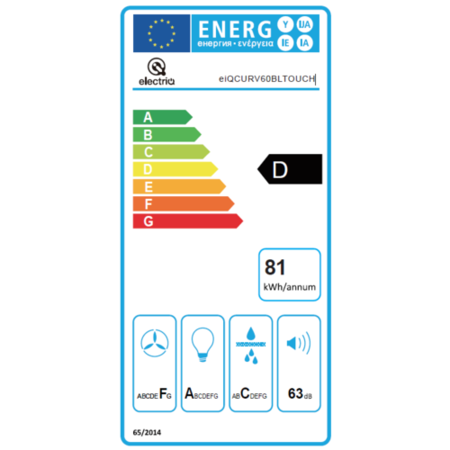 GRADE A2 - electriQ 60cm Curved Glass Satin Black Touch Control Chimney Cooker Hood  - 5 Year warranty