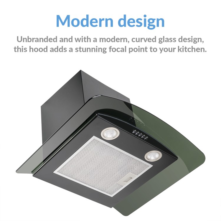 GRADE A2 - electriQ 60cm Satin Black Curved Glass Push Button Control Chimney Cooker Hood 