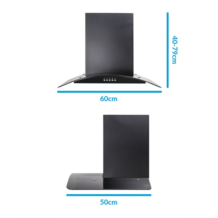 GRADE A2 - electriQ 60cm Satin Black Curved Glass Push Button Control Chimney Cooker Hood 