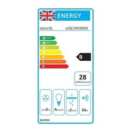 Refurbished electriQ EIQCURV60EN 60cm Curved Glass Chimney Cooker Hood Stainless Steel