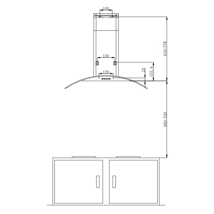 electriQ 60cm Touch Control Curved Glass Cooker Hood - Stainless Steel