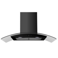 GRADE A2 - electriQ 90cm Satin Black Curved Glass Touch Control Chimney Cooker Hood  -  5 Years warranty