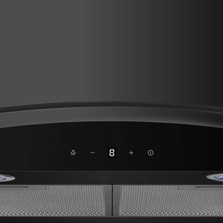 GRADE A2 - electriQ 90cm Satin Black Curved Glass Touch Control Chimney Cooker Hood  -  5 Years warranty