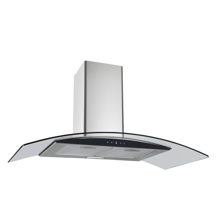 Refurbished electriQ EIQCURV90SCTOUCHA 90cm Touch Control Curved Glass Cooker Hood Stainless Steel
