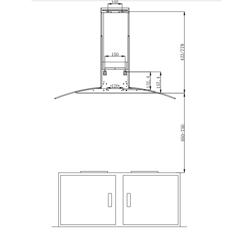Refurbished electriQ EIQCURV90SCTOUCHA 90cm Touch Control Curved Glass Cooker Hood Stainless Steel