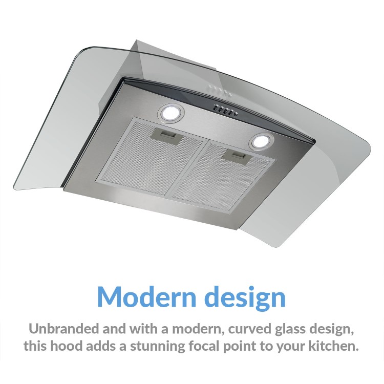electriQ 90cm Curved Glass Chimney Cooker Hood - Black and Stainless Steel
