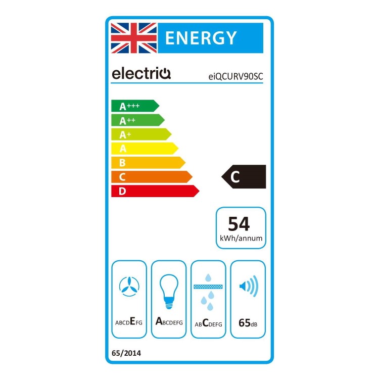 electriQ 90cm Curved Glass Chimney Cooker Hood - Black and Stainless Steel