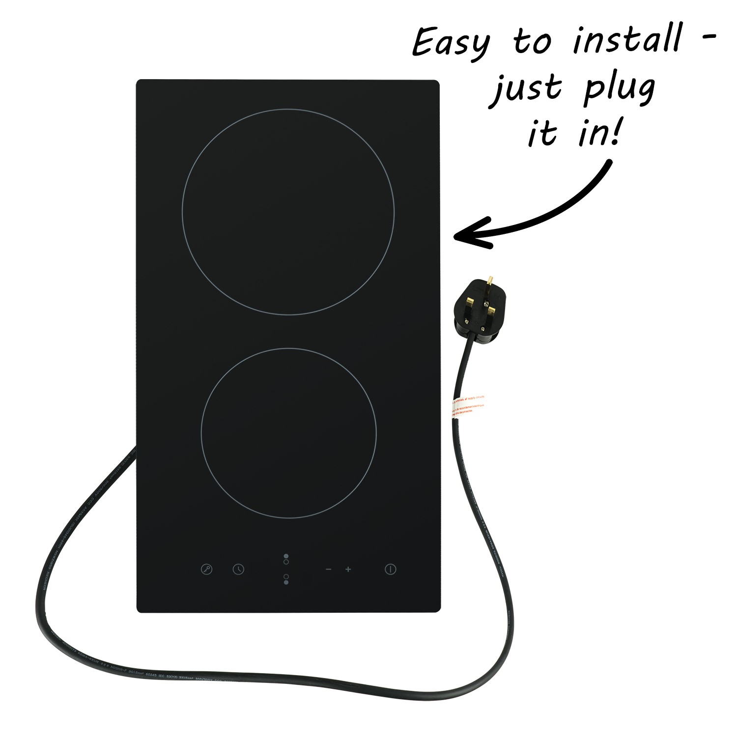 electriQ 30cm Domino Touch Control Two Zone Ceramic Hob in Black Plug