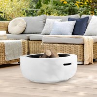 Refurbished electriQ Round Stone Wood or Charcoal Burning BBQ Fire Pit - Light Grey