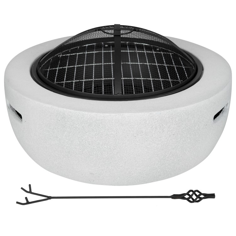 Refurbished electriQ Round Stone Wood or Charcoal Burning BBQ Fire Pit - Light Grey