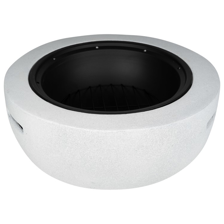 Refurbished electriQ Round Stone Wood or Charcoal Burning BBQ Fire Pit - Light Grey