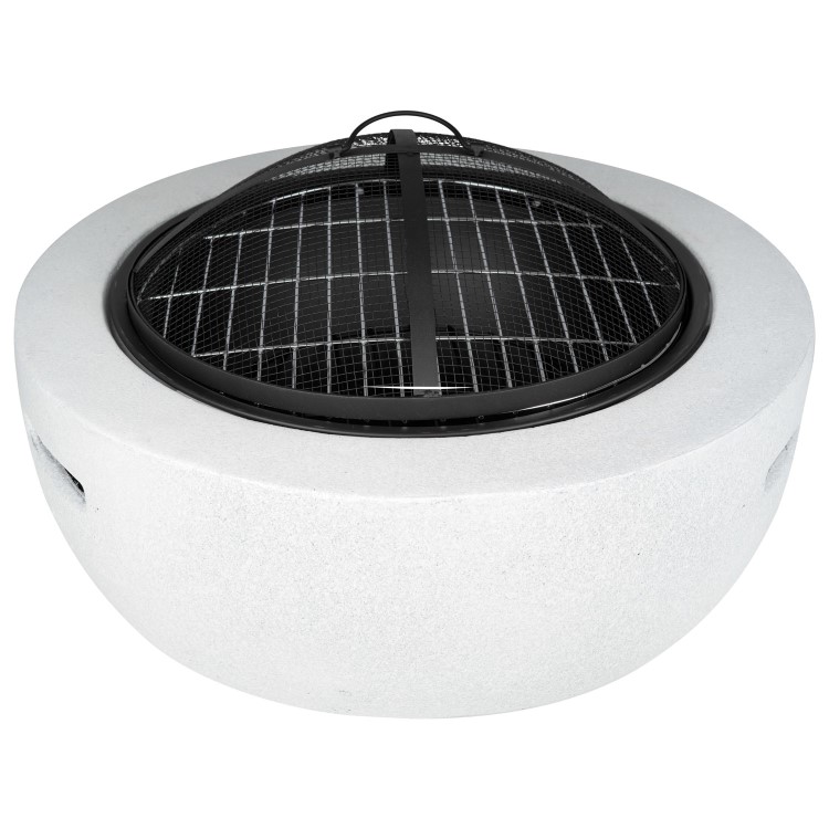 Refurbished electriQ Round Stone Wood or Charcoal Burning BBQ Fire Pit - Light Grey