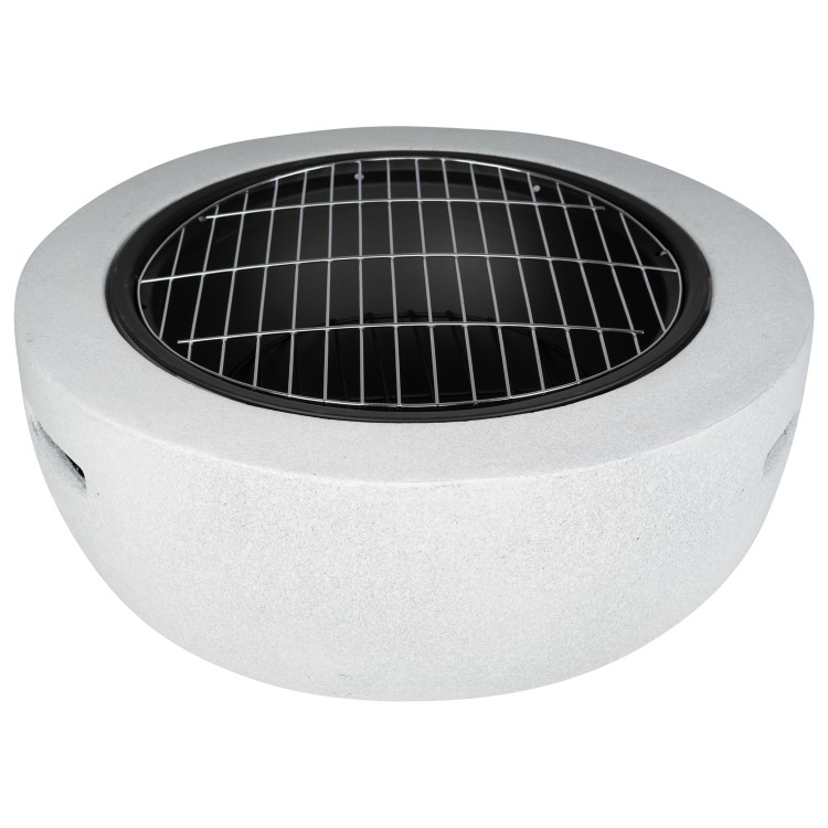 Refurbished electriQ Round Stone Wood or Charcoal Burning BBQ Fire Pit - Light Grey