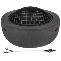 Refurbished electriQ Round Stone Wood or Charcoal Burning Fire Pit Dark Grey