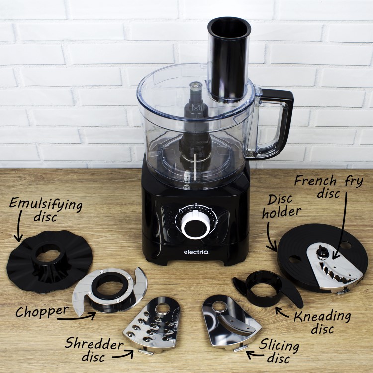 electriQ 6-in-1 700W Multifunctional Compact Food Processor - Stainless Steel & Black