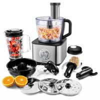 Refurbished electriQ 10-in-1 1100W Multifunctional Food Processor with Blender in Stainless Steel and Black