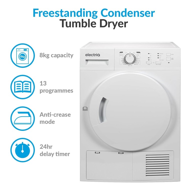 Refurbished electriQ EIQFSTDC8 Freestanding Condenser 8KG Tumble Dryer