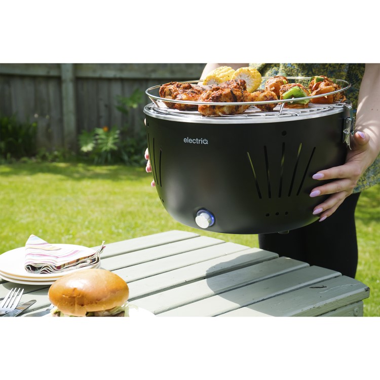 Refurbished electriQ Portable Smokeless Charcoal BBQ Lotus Style Grill with Fan
