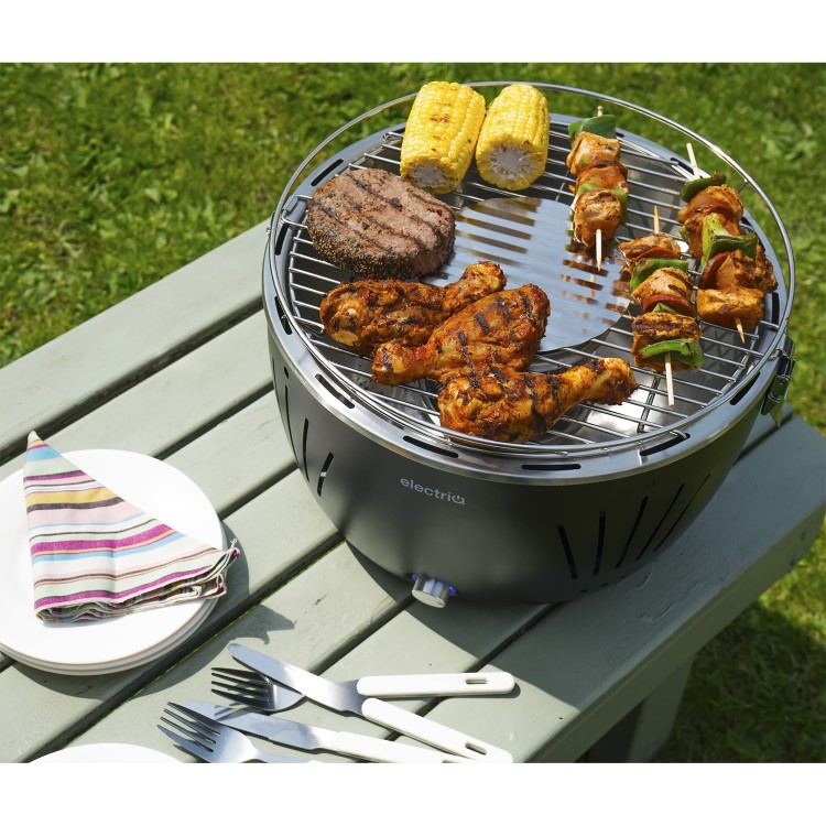 Refurbished electriQ Portable Smokeless Charcoal BBQ Lotus Style Grill with Fan