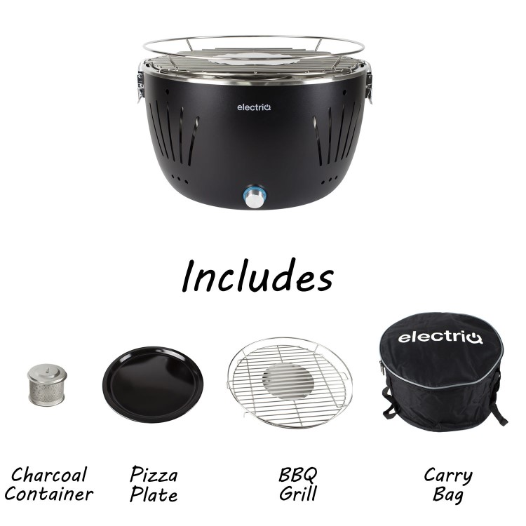 Refurbished electriQ Portable Smokeless Charcoal BBQ Lotus Style Grill with Fan