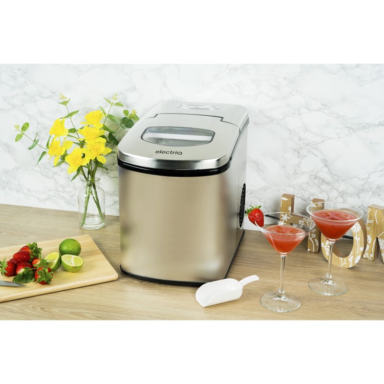 GRADE A1 - electriQ Counter Top Ice Maker Machine in Stainless Steel with Free Ice Lolly Moulds
