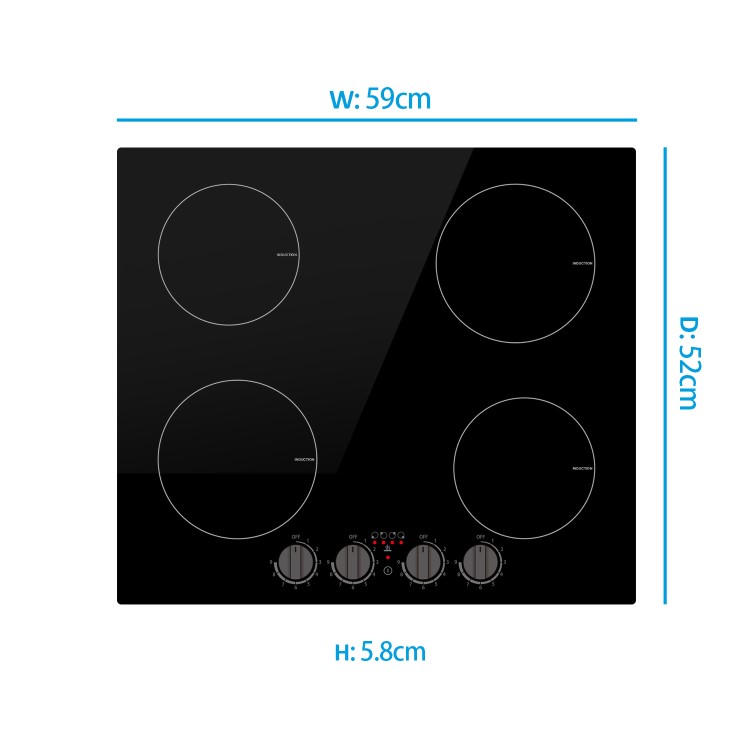 Refurbished electriQ EIQIND60K 60cm 4 Zone Induction Hob with Knob Controls