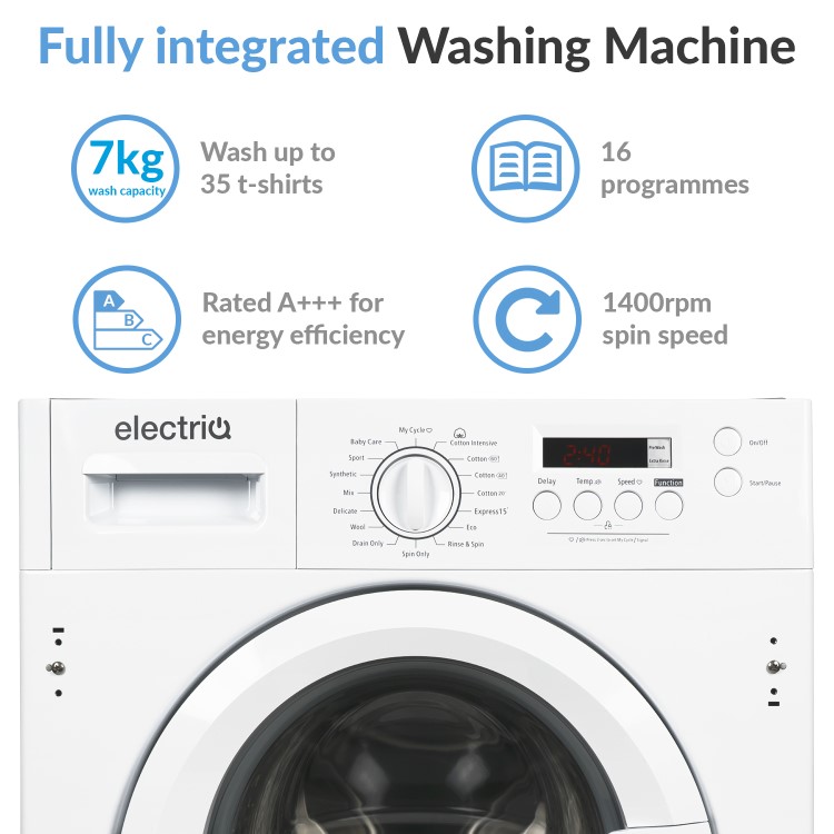 GRADE A2 - electriQ 7kg 1400rpm Integrated Washing Machine - White
