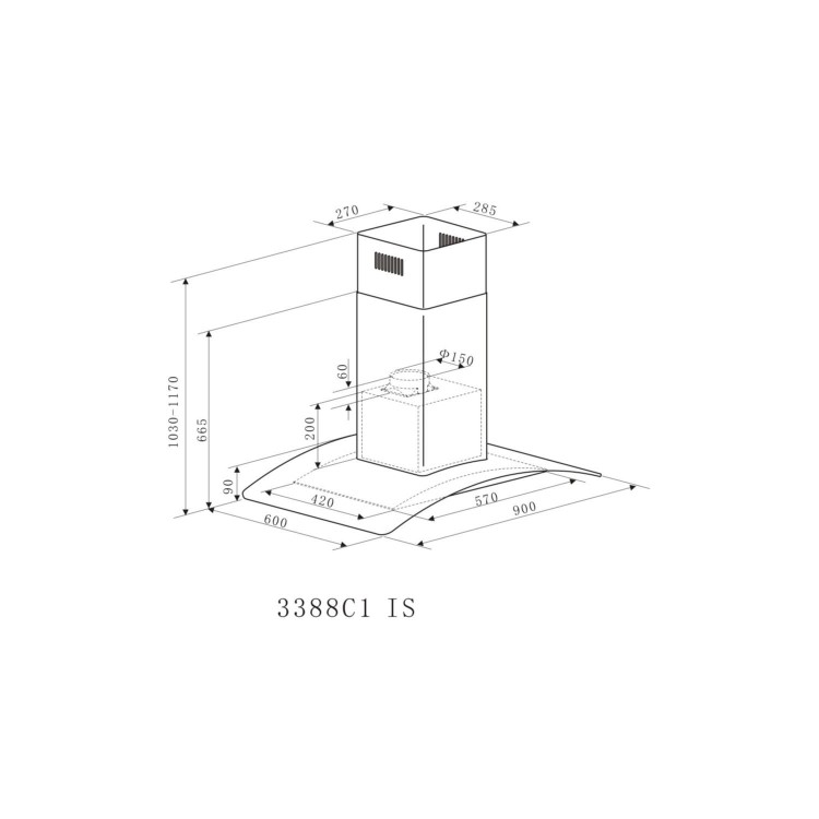 Refurbished electriQ EIQISLANDCURVEDSS90 90cm Curved Glass Island Cooker Hood Stainless Steel