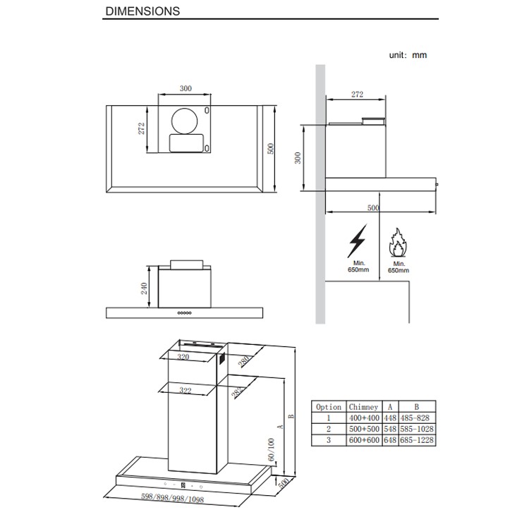 electriQ 60cm Box Slimline Touch Control Chimney Cooker Hood  -  5 Year warranty