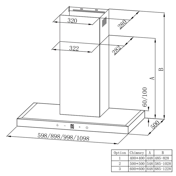 electriQ 60cm Box Slimline Touch Control Chimney Cooker Hood  -  5 Year warranty