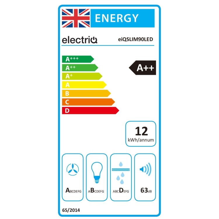 electriQ 90cm Slimline Hood with LED light strip in Black