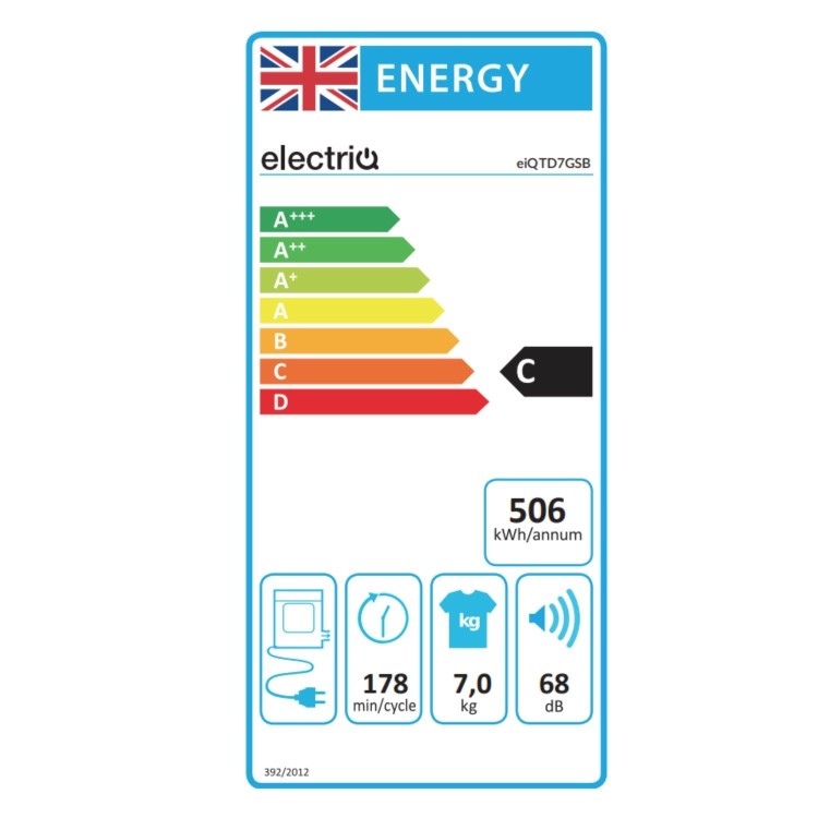 electriQ Series 2 7kg Vented Tumble Dryer - Black