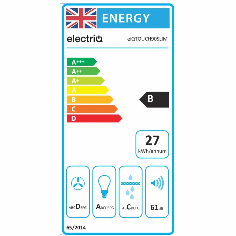 electriQ 90cm Slimline Touch Cooker Hood - Stainless Steel